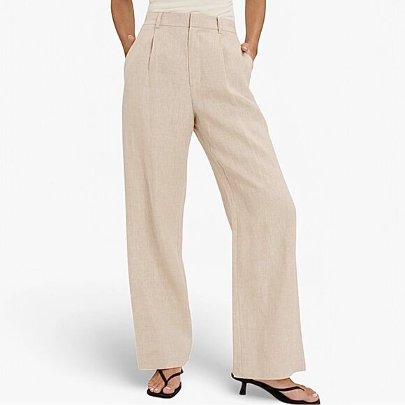 Faithfull the Brand Pants - Faithful The Brand Linen Pants Pleated Stretch Waist High‎ Rise Size 8 Natural